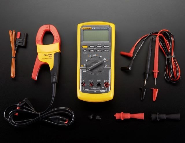 Image showing a Fluke clamp meter kit that can adapt a clamp connection to a standard digital multimeter.